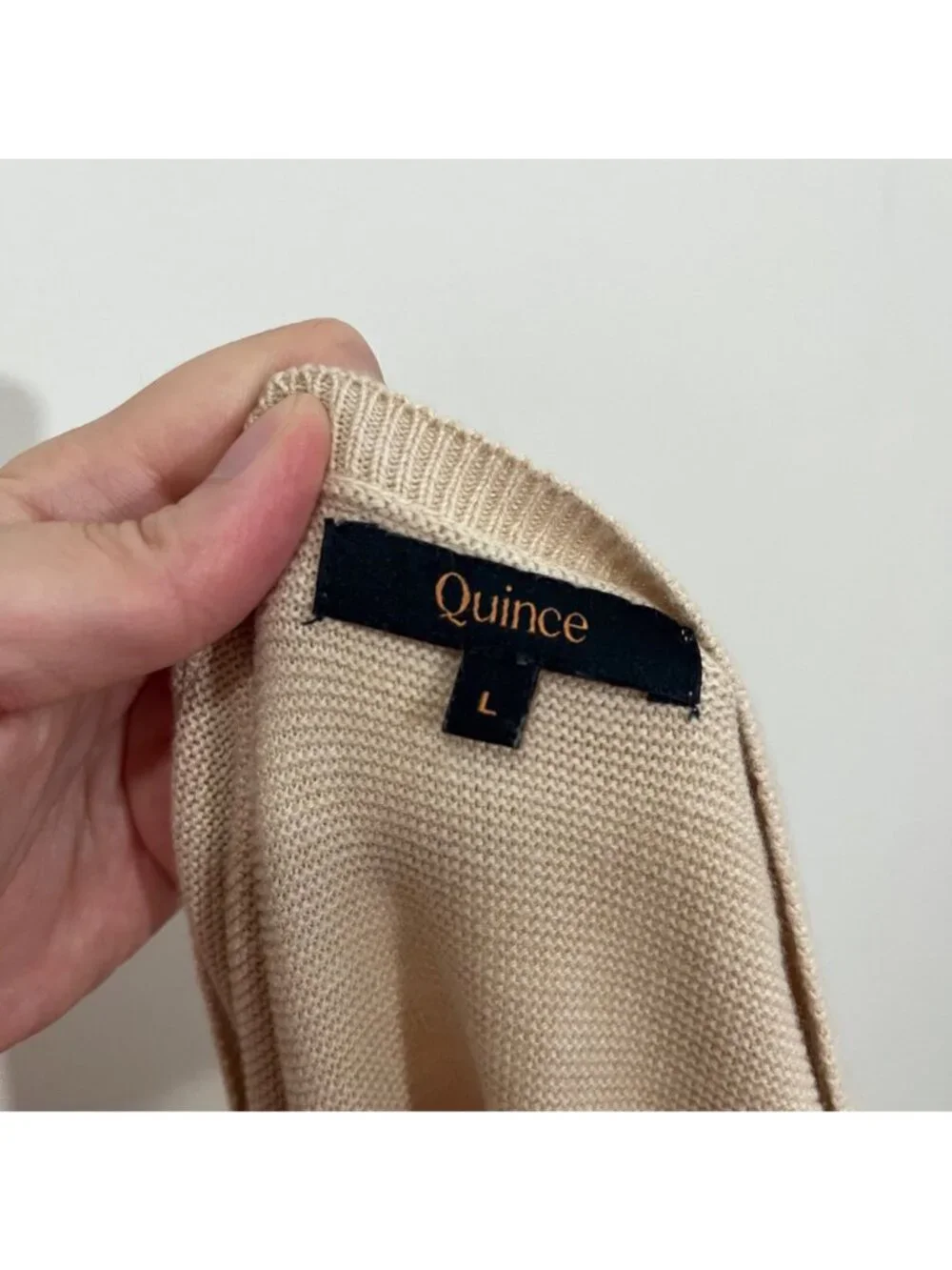 Quince Lightweight Cotton Cashmere Link-Stitch Dolman Sweater L Heather Oatmeal